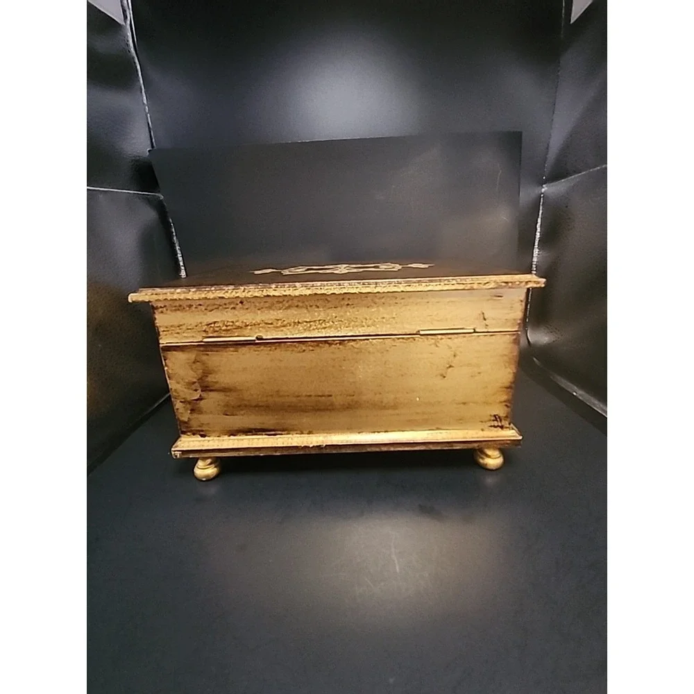Vintage Goldtone Gilt Wood Musical‎ Florentine Style Jewelry Box 5